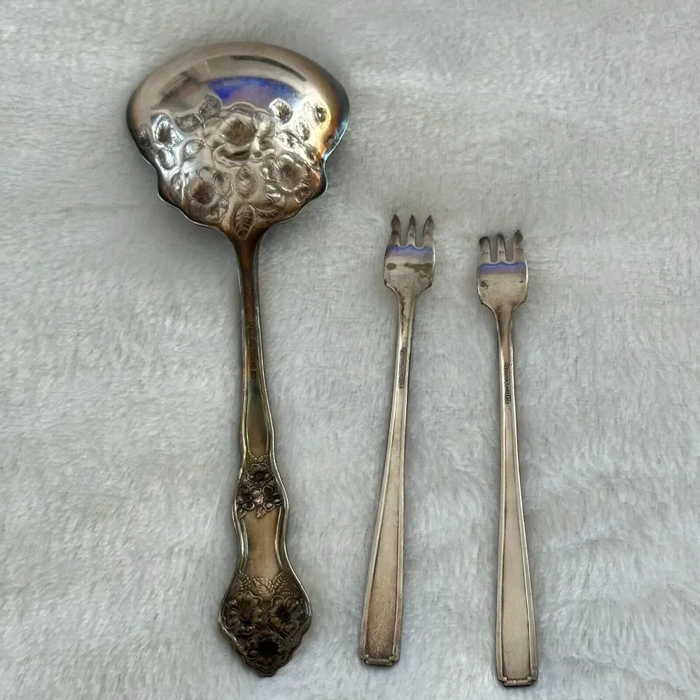 Vintage Holmes & Edwards Ladle Serving Silverplate Floral and Cocktail Forks Lot